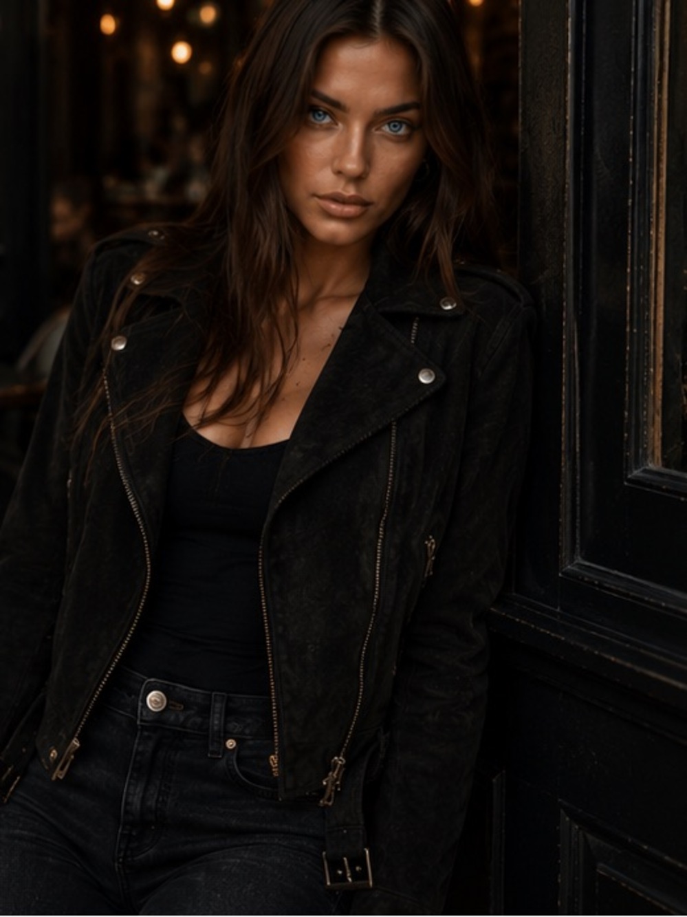 Francesca's Collections Black Suede Moto Jacket
